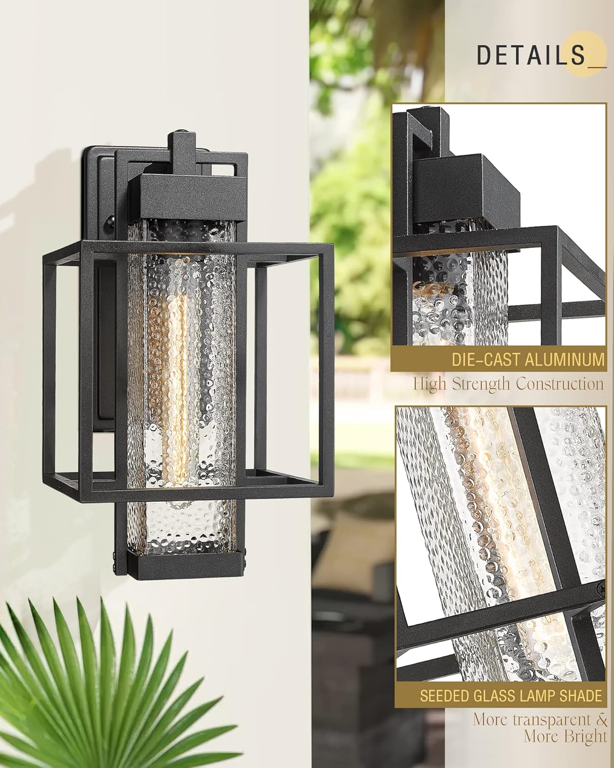 Osimir Outdoor Wall Sconce 2 Pack, Farmhouse Style Exterior Wall Lantern in Black Finish with Bubble Glass Lamp Shade, 15 inch Modern Outdoor Lighting Fixtures 2375/1WL-2PK