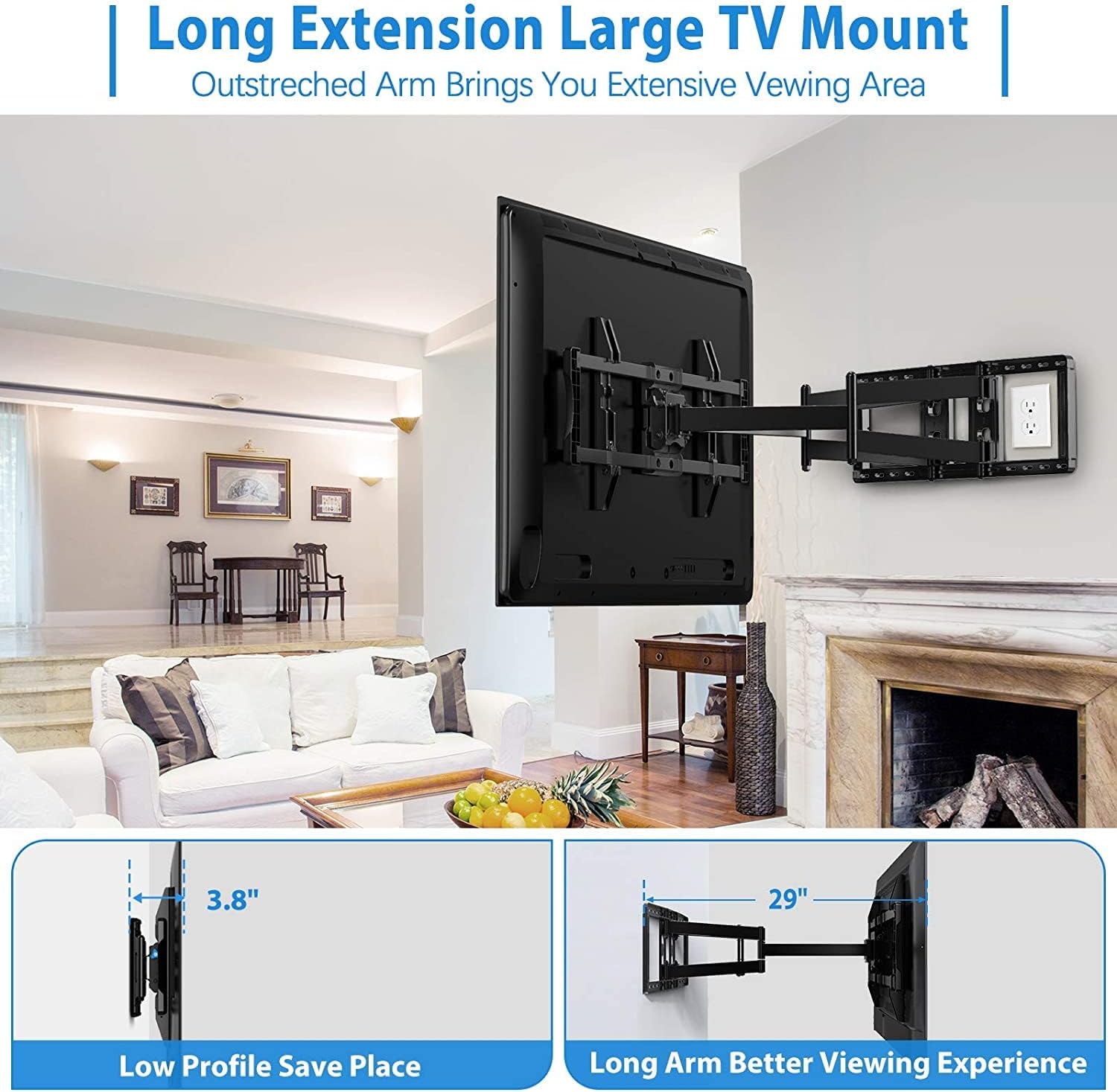 TV Wall Mount Bracket Full Motion Swivel Articulating for Most 50-90 inch LCD, OLED 4K Flat Curved TV with 29 Inch Long Extension Arm, Fits 24 Inch Studs Max VESA 800x400mm up to 154 lbs by Pipishell