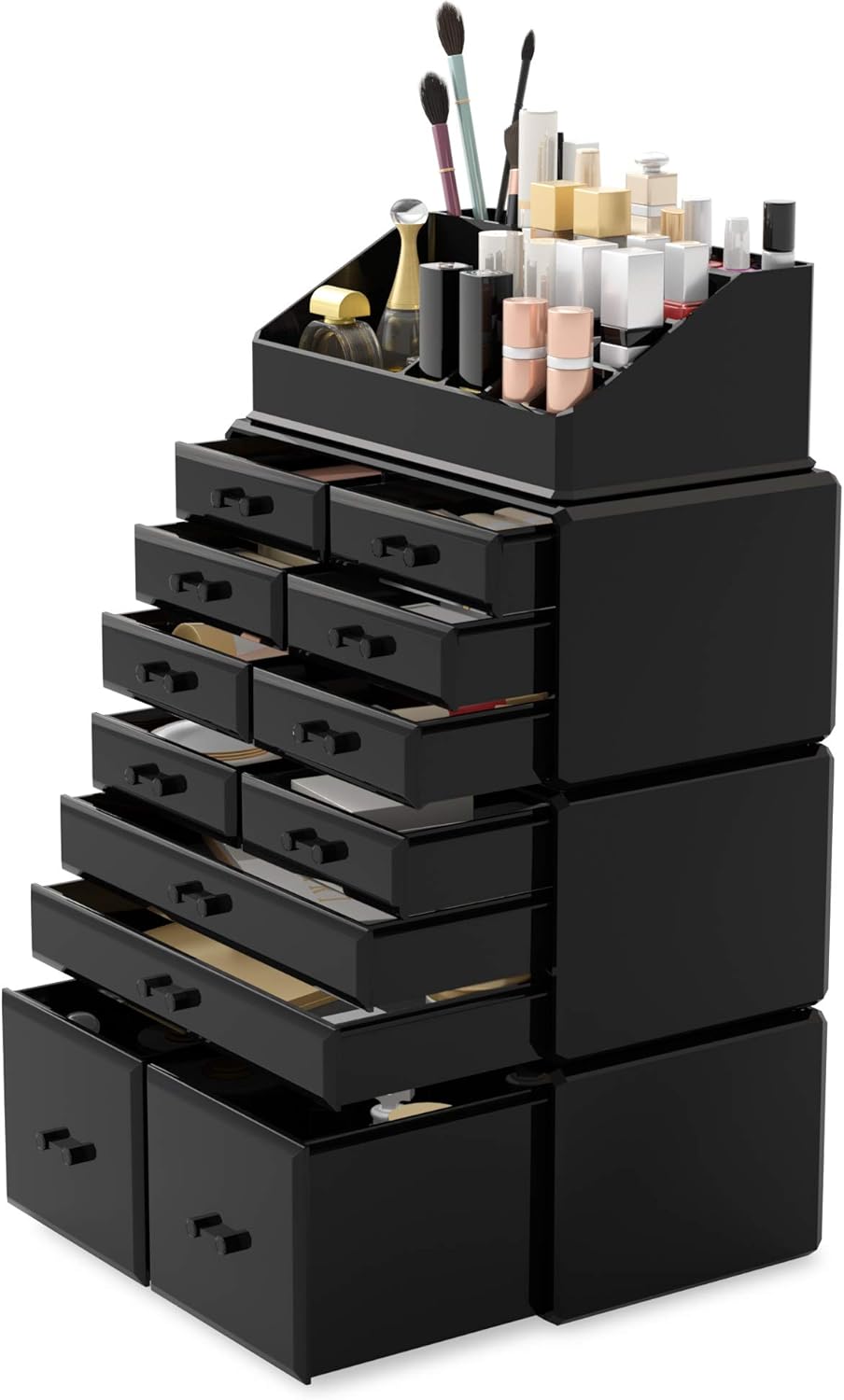 Readaeer Makeup Cosmetic Organizer Storage Drawers Display Boxes Case with 12 Drawers (Purple) Pack of 2