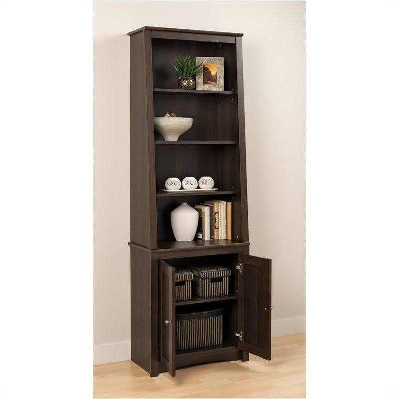 Bowery Hill 4 Shelf Slant-Back Bookcase with Doors in Espresso