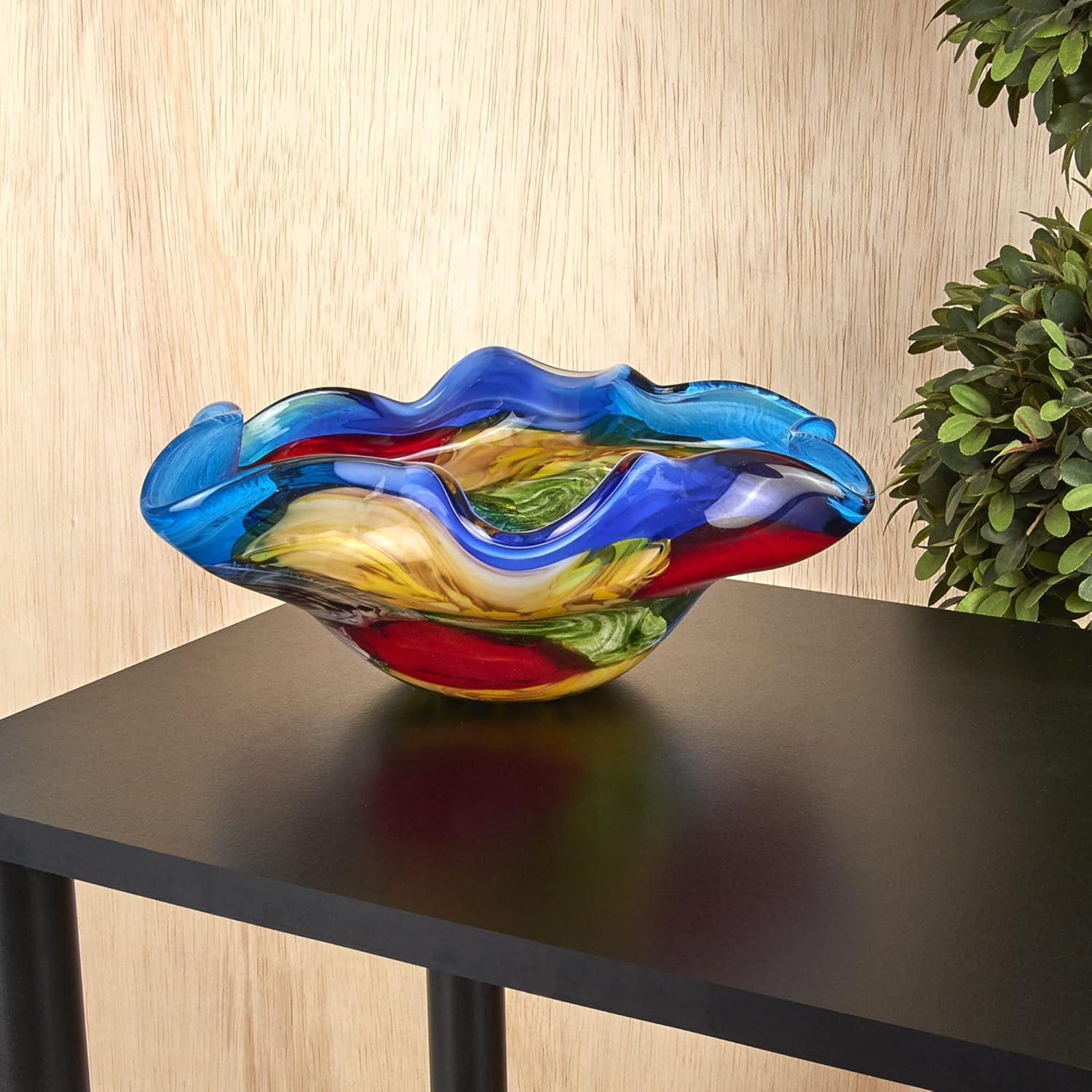 Badash Stormy Rainbow Murano-Style Art Glass Decorative Bowl - 8.5