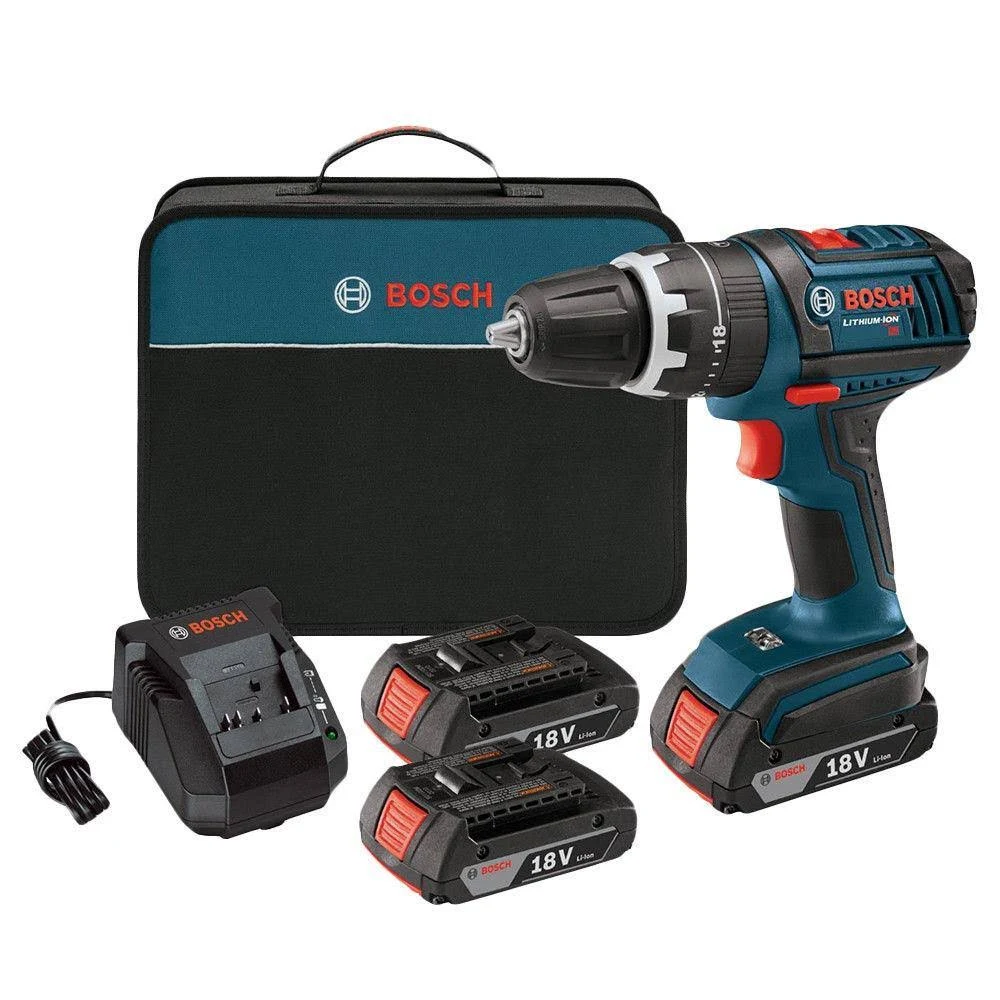 Bosch DDS181-02-RT 18V Lithium-Ion Compact Tough 1/2 in. Cordless Drill Driver with (2) Slimpack HC