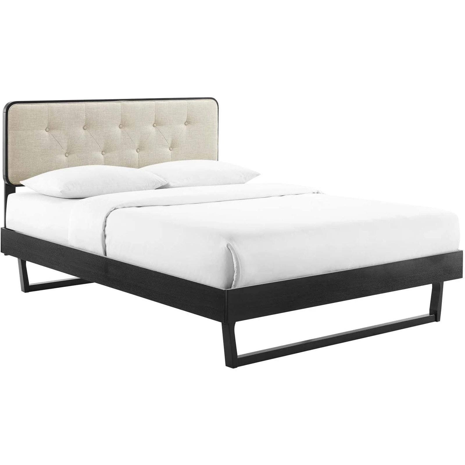 Modway Bridgette Full Wood Platform Bed with Angular Frame Black Beige