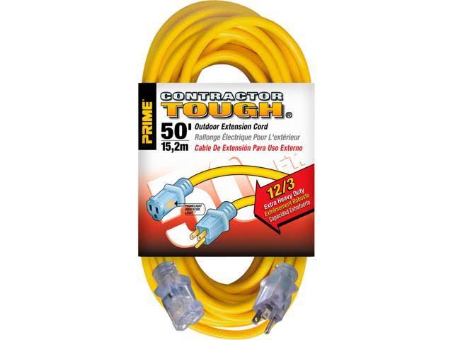 Prime Contractor Tough Outdoor Extension Cord 50ft 12/3 15 Amps 125 Volts 1875 Watts Ec511830