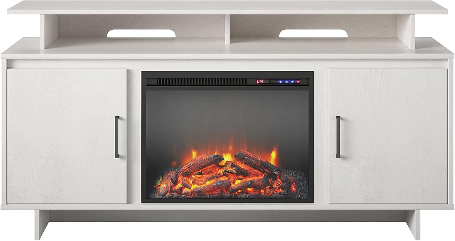Ameriwood Home Merritt Avenue Electric Fireplace Console with Storage Cabinets for TVs up to 74