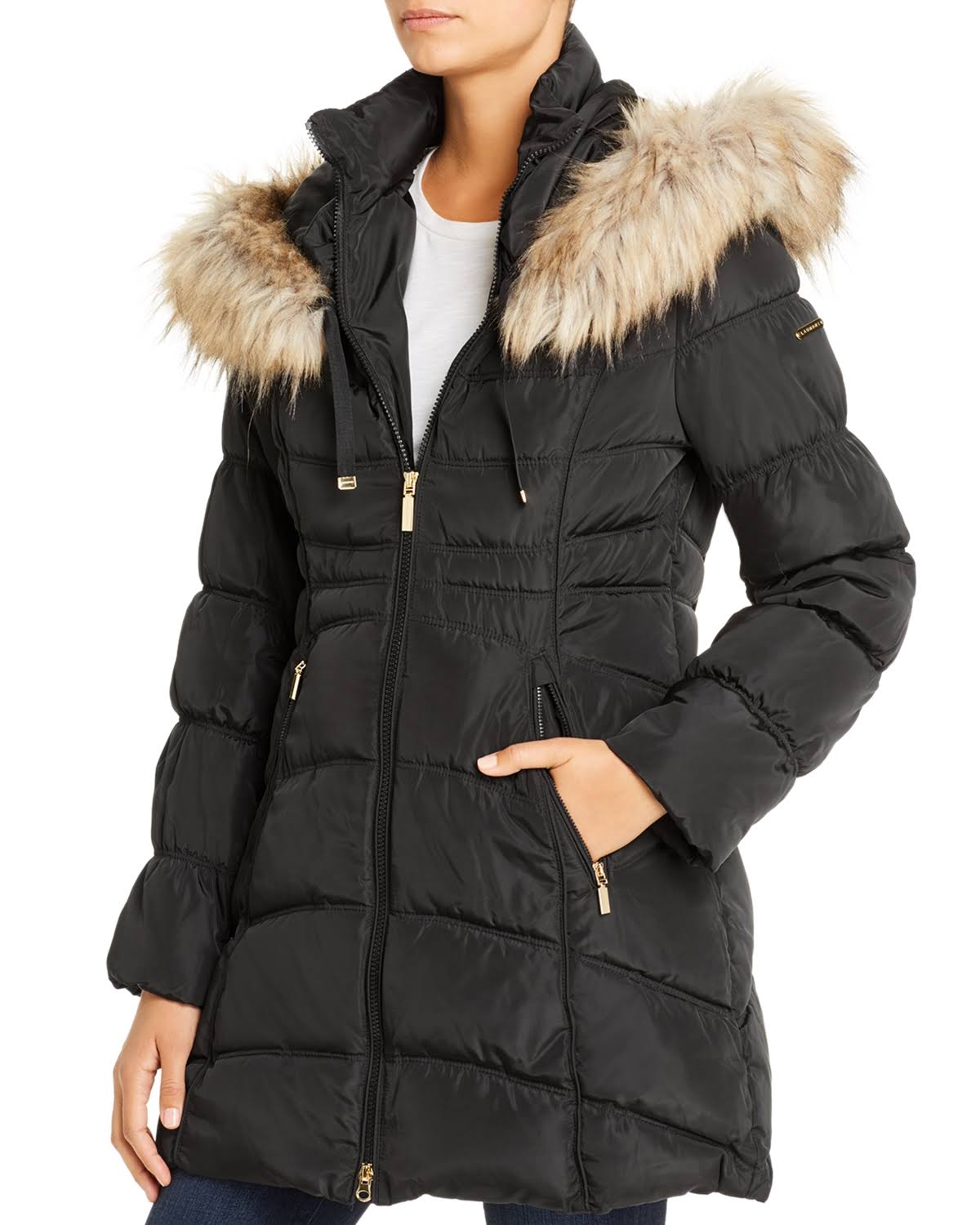 Laundry by Shelli Segal Faux-Fur-Trim Hooded Puffer Coat - Black