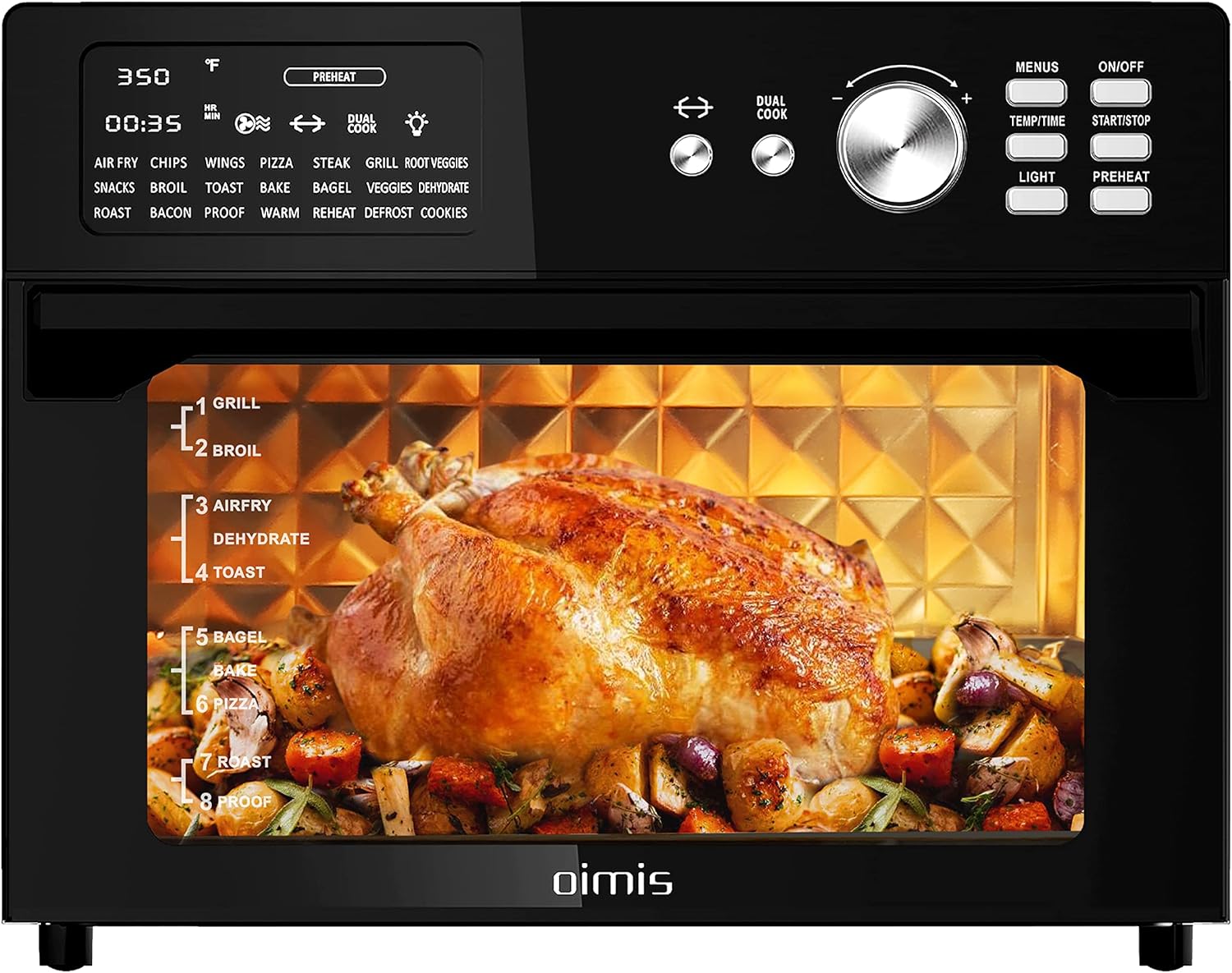 OIMIS Toaster Ovens Countertop,21-in-1 Rotisserie Oven,32QT,Extra Large Air Fryer Combo,Patented Air System,Recipes & 7 Accessories Included,Brushed Stainless Steel,cETL Certified,Source Factory,Silver