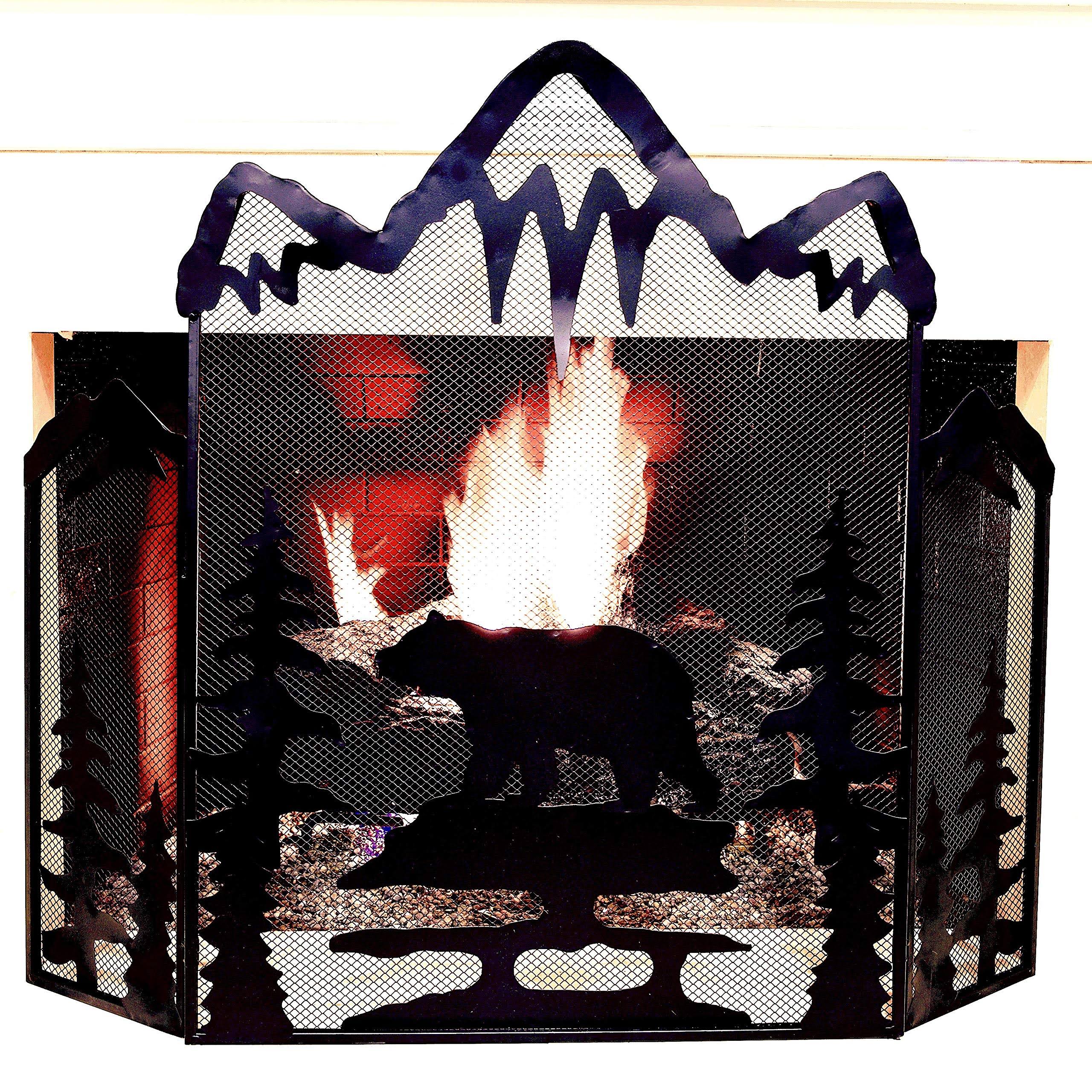 BestGiftEver Black Bear Metal Fireplace Screen Rustic Style in Black