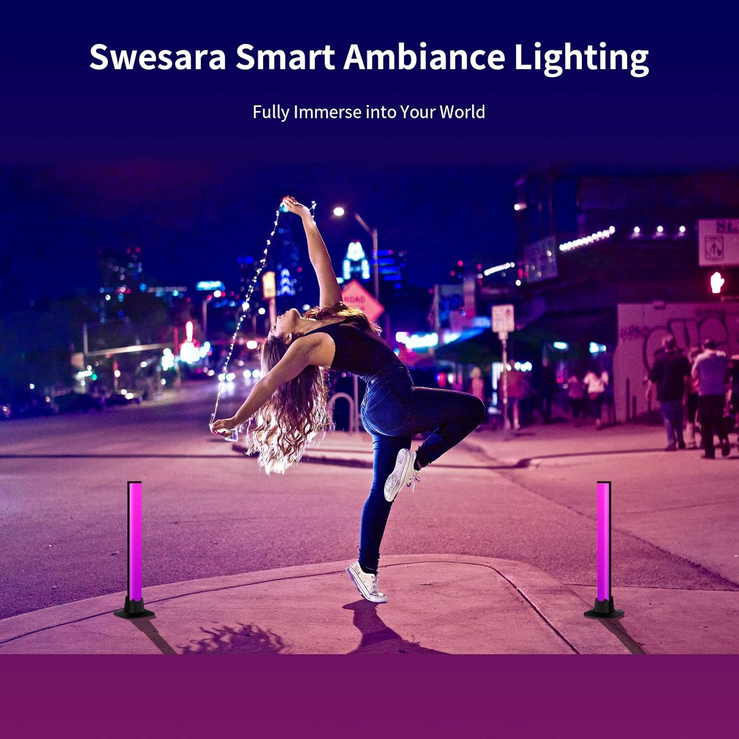 Smart LED Light Bars, Swesara RGBIC Flow Light Bar, Gaming Lights Ambient Lighting with Scene Modes and Music Modes, Bluetooth Color Light Bar for Gaming Setup, Entertainment, PC, TV, Room Decoration Pack of 2