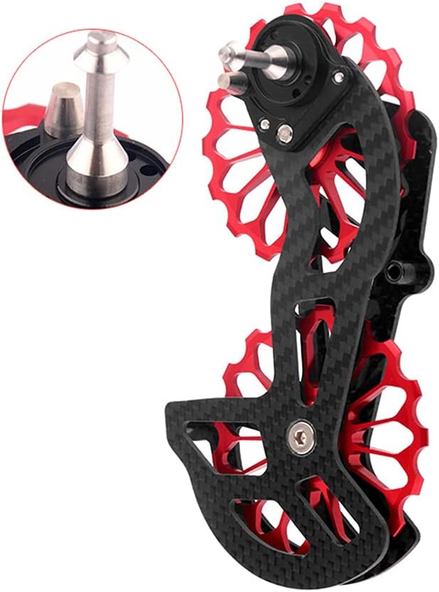 JFOYH Road Cyclocross Bicycle Bike OSPW Oversized Derailleur Pulley Wheel System for Shimano and SRAM, use 13T+17T Pulley(Black, Red)