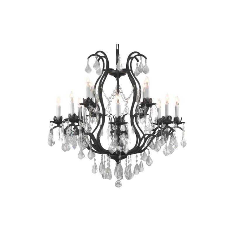 Gallery T40-428 Black 12 Light 2 Tier Crystal Candle Style Chandelier