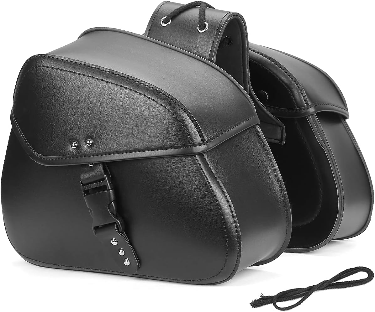 Kemimoto Saddlebags Motorcycle, Throw Over Bags, Leather Side Saddle Bags, Motorcycle Side Bags Medium Black