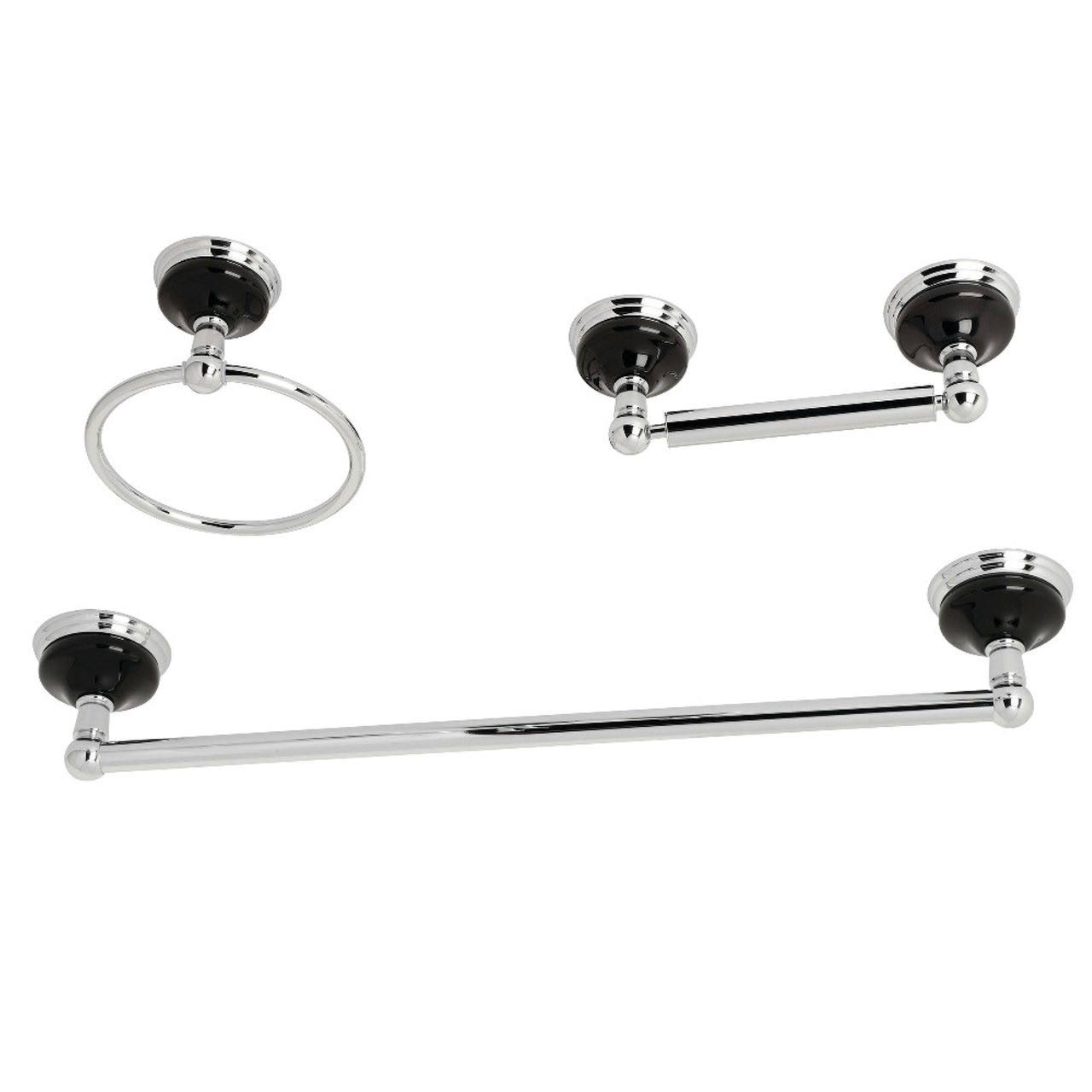 Kingston Brass BAK911148C Water Onyx 3-Piece Bathroom Accessory Set, Polished Chrome