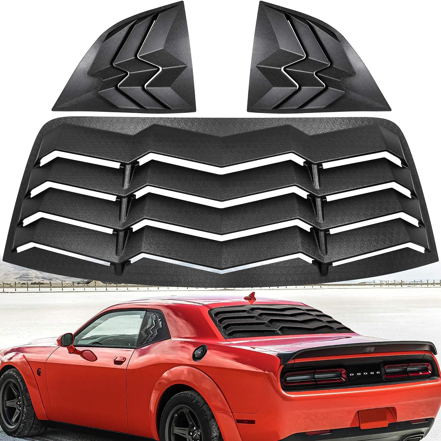 Rear+Side Window Louvers Fits for Dodge Challenger 2008 2009 2010 2011 2012 2013 2014 2015 2016 2017 2018 2018 2020 2021 Windshield Sun Shade Covers in GT Lambo Style Fit All Weather (Matte Black)