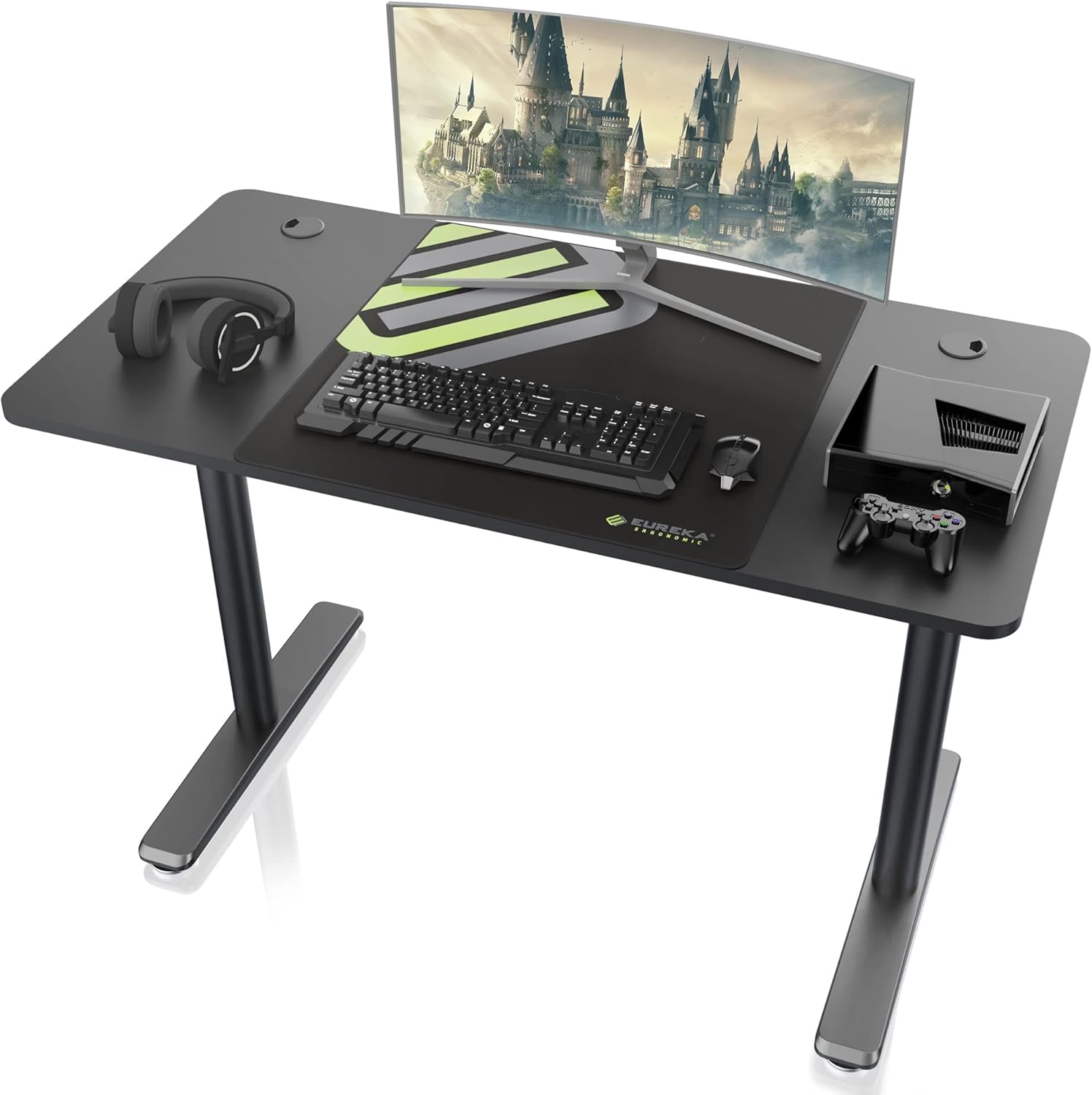 It's_Organized Gaming Desk,60 Inches Large Gaming Computer Desk PC Gaming Table Desk Laptop Workstation,Free Mouse Pad for Home Office Gaming,Black