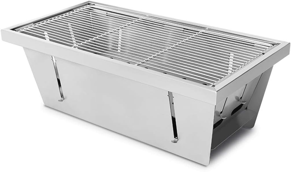 LZL Foldable Brazier Fire Pit Backyard Patio Garden Stove Wood Burning BBQ Fire Pit Poker for Camping Picnic Bonfire Stainless Steel (Color : Silver)