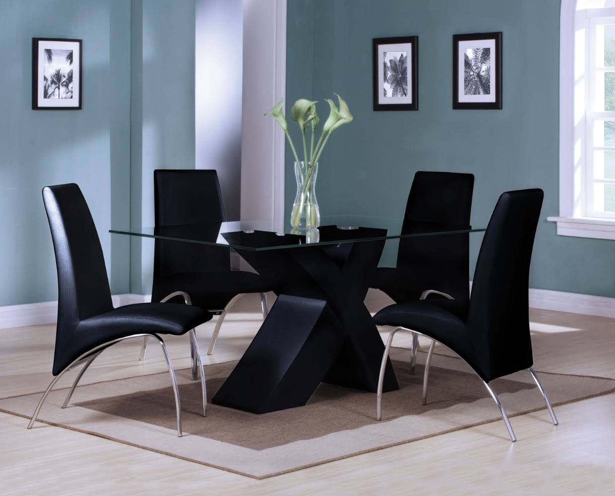 Rectangular Dining Table Black u0026 Clear Glass