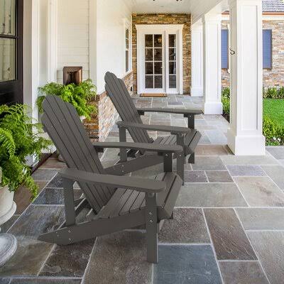 Nyles Set of 2 Faux Wood Adirondack Chair Weather Resistant for Patio Garden, Backyard, Porches and Indoors Beachcrest Home Fram
