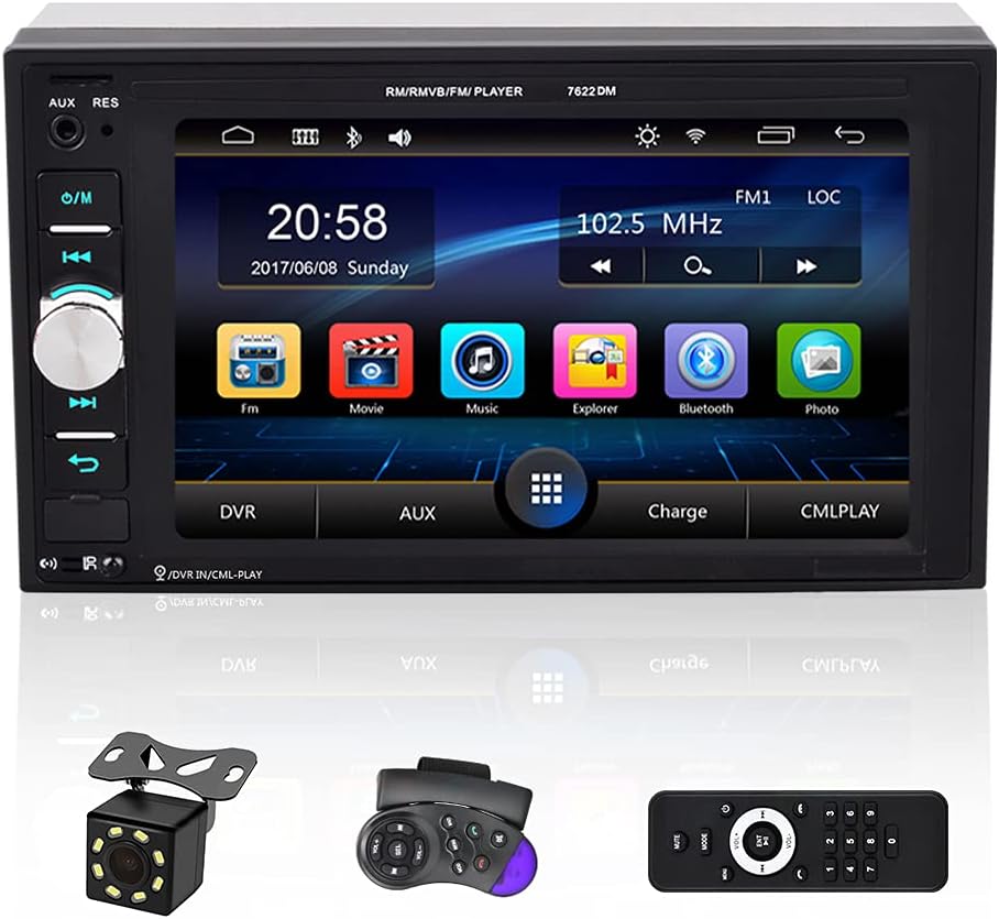 UNITOPSCI Double Din Car Stereo Car Multimedia Player with 6.2&lsquo;&rsquo;HD Touch Screen Car MP5 Player FM Radio Receiver Support Bluetooth Mirror Link Auxiliary Input SD USB SWC Rear View Backup Camera