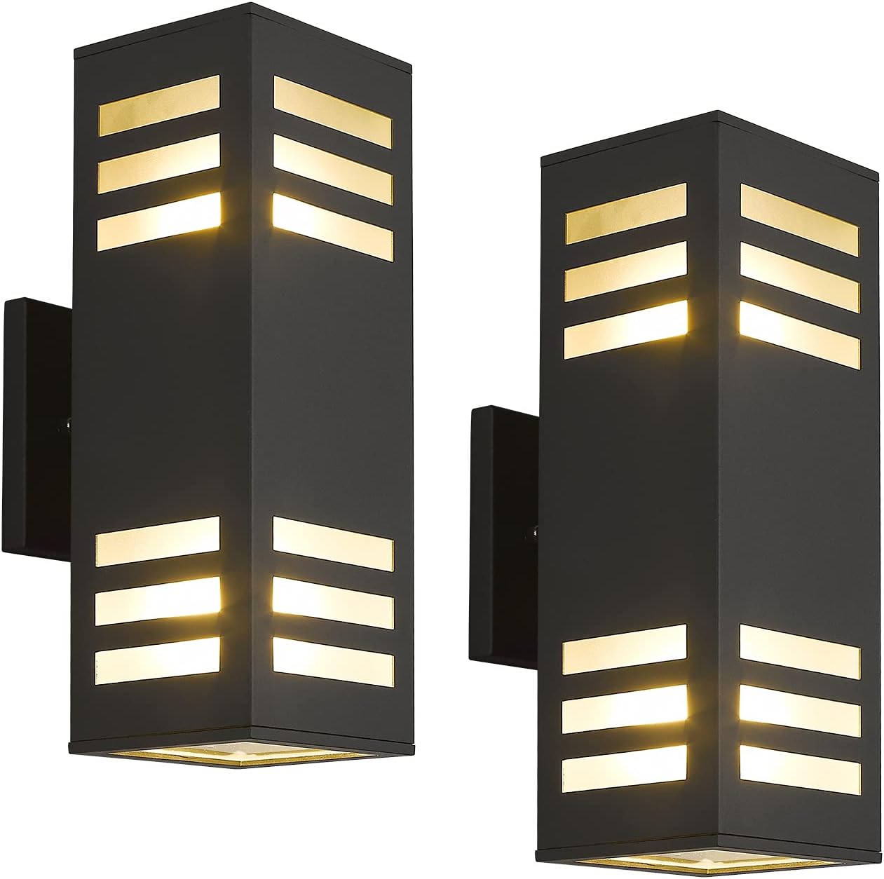 Outdoor Wall Lights, Harriet Aluminum Modern Outdoor Wall Sconce Waterproof Rustproof, Up and Down Lighting Exterior Sconces Square Shape Porch Lantern, Sanded Black Finish