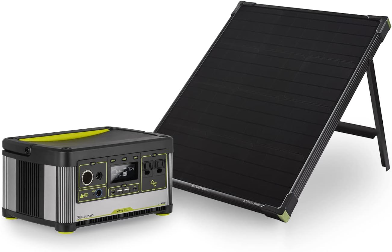 Goal Zero Yeti 500X Portable Power Station, 505-Watt-Hour Portable Lithium-Battery Emergency Power Station, Outdoor Solar Generator, 120-Volt AC Inverter with Portable Solar Panel Boulder 50