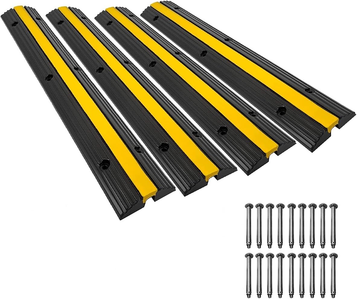 Speedmax Rubber Cable Protector Ramps 1 Pack of 5 Channel Heavy Duty Protective Cable Wire Cord Ramps 16000lbs Load Capacity Traffic Driveway Ramps Cable Protector Ramps (5 Channel, 1 Pack) Pack of 2
