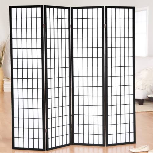 Roundhill Furniture 4 Panel Black Oriental Shoji Screen / Room Divider
