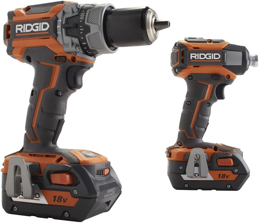 Ridgid 18-Volt Gen5X Lithium-Ion Cordless Brushless Hammer Drill and Impact Driver Combo Kit with (2) 4.0Ah Batteries