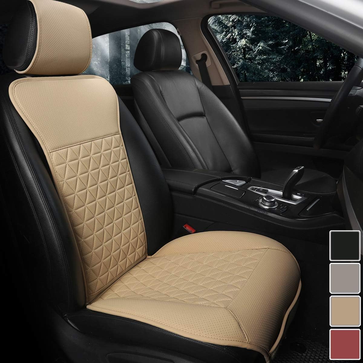 Black Panther 1 Piece Luxury PU Leather Front Car Seat Cover with Backrest, Breathable and Soft Texture Seat Protector,Universal Fit 95% of Cars (Sedan SUV Pickup Van), Triangle Quilted Design - Black