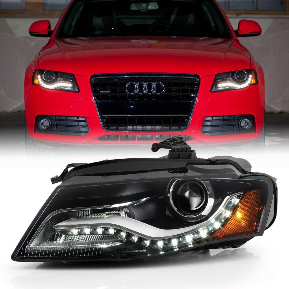ACANII - For [HID/Xenon w/o AFS] 2009-2010 Audi A4 B8 LED DRL Projector Headlight Headlamp Assembly Left Driver Side