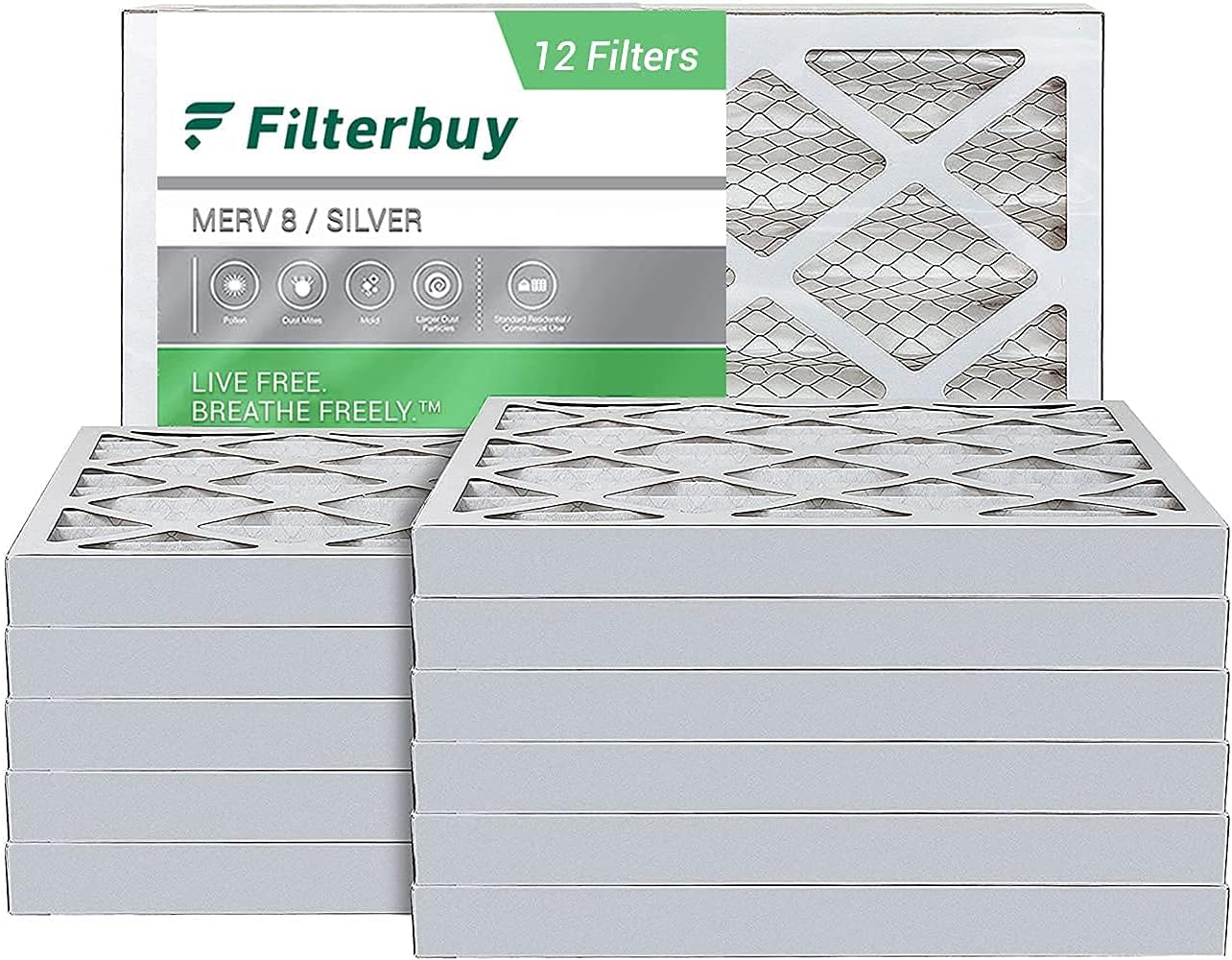 Filterbuy 25x32x2 Air Filter MERV 8, Pleated HVAC AC Furnace Filters (12-Pack, Silver)