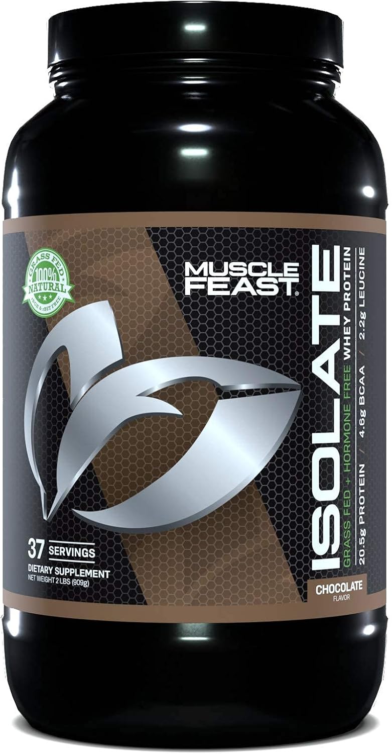 Muscle Feast Grass-Fed Whey Protein Isolate, All Natural Hormone Free Pasture Raised, Chocolate, 2lb Pack of 2