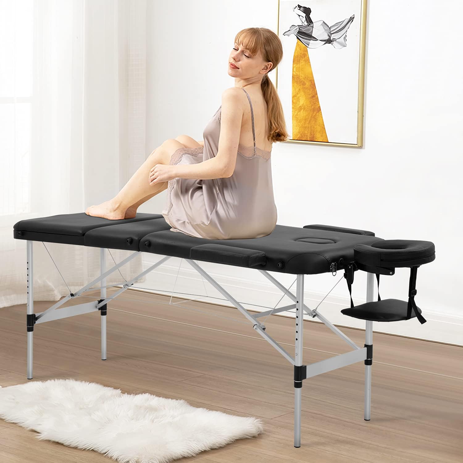 Massage Table Portable Massage Bed 3 Folding 73 Inch Height Adjustable Aluminium Salon Bed Carry Case Tattoo Table Facial Bed Hold Up to 450LBS