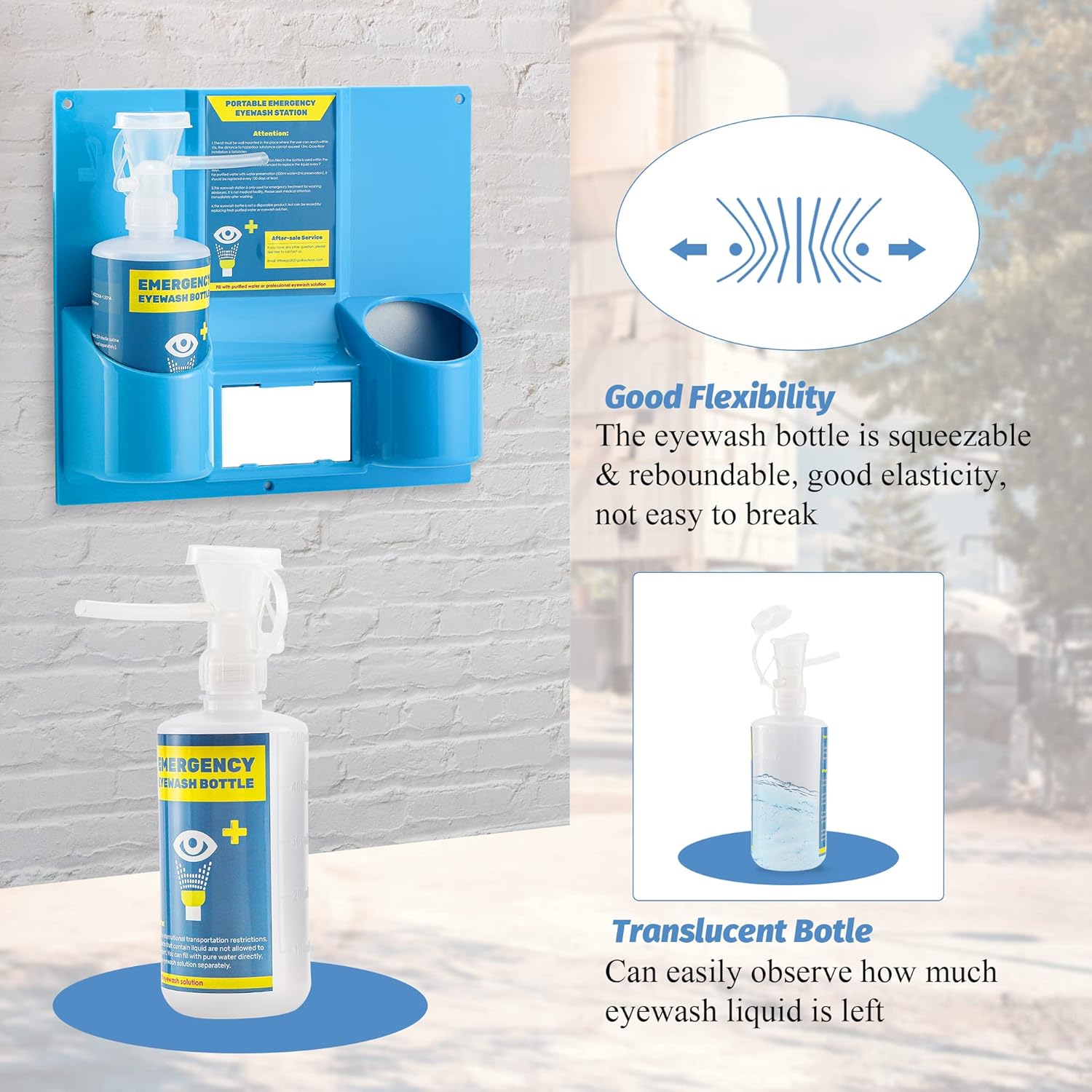 Frifreego Emergency Eye Wash Station Portable Eyewash Station Wall Mounted Eyewash Solution Replacement Kit with Two 16.9oz Bottle, Without Eyewash Liquid Pack of 2