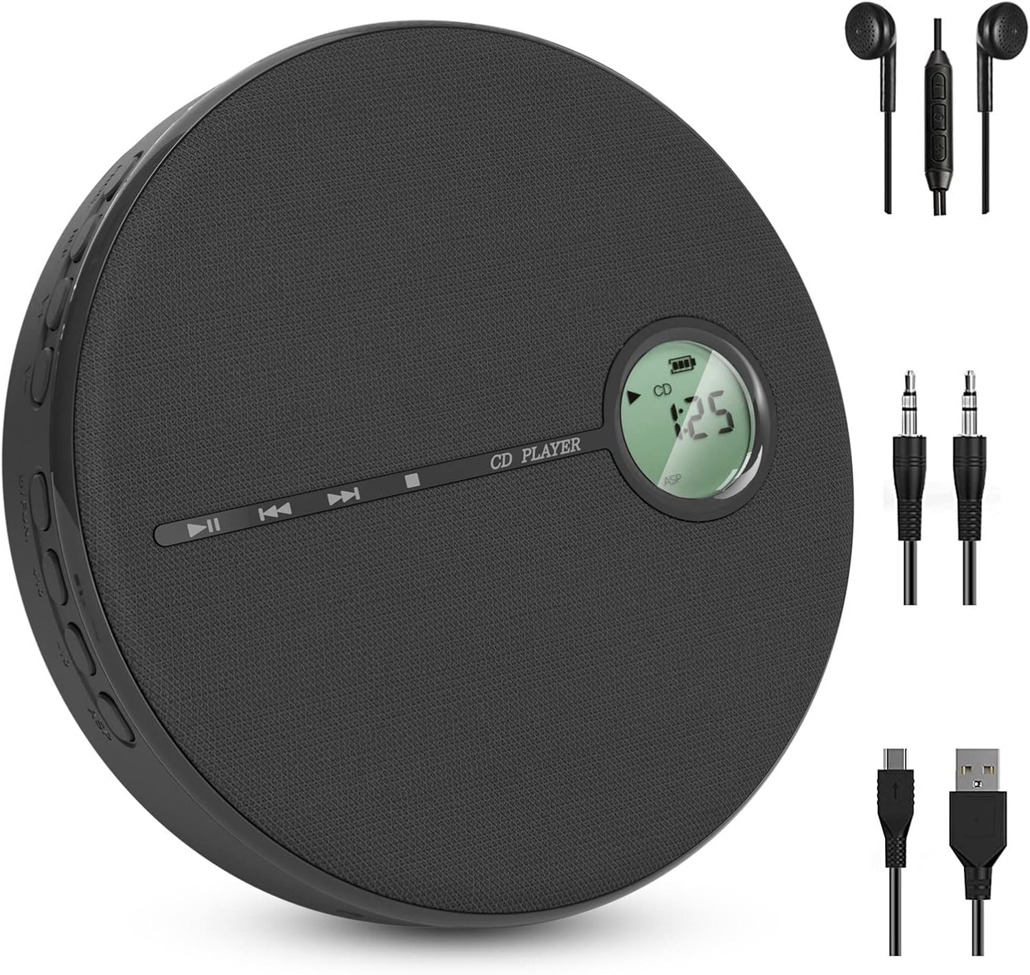 Newest CD Player Portable, WOKALON Rechargeable CD Player with Bluetooth, Anti-Skip CD Player with Speakers for Car, Walkman CD Player with Headphones and AUX Cable, 2000mAh Battery (Black) Pack of 2