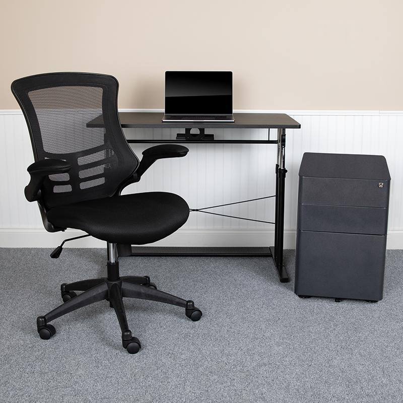 Flash Furniture Work from Home Kit - Adjustable Computer Desk, Ergonomic Mesh Office Chair u0026 Mobile Filing Cabinet - Black