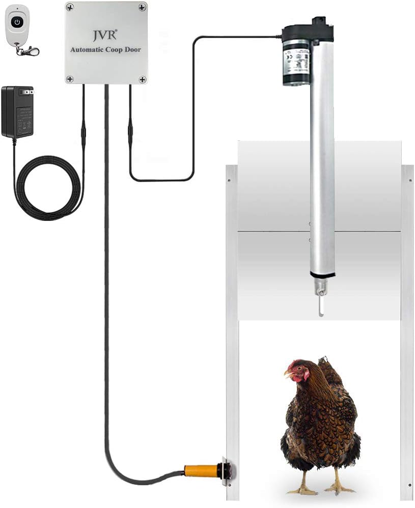 JVR Chicken Coop Door Automatic Smart Opener with Safety Mechanism, Compatible with Alexa, Google Assistant, Rainproof 2.4GHz WiFi Timer Controller Actuator Motor Mobile/Remote Control (Smart Version)