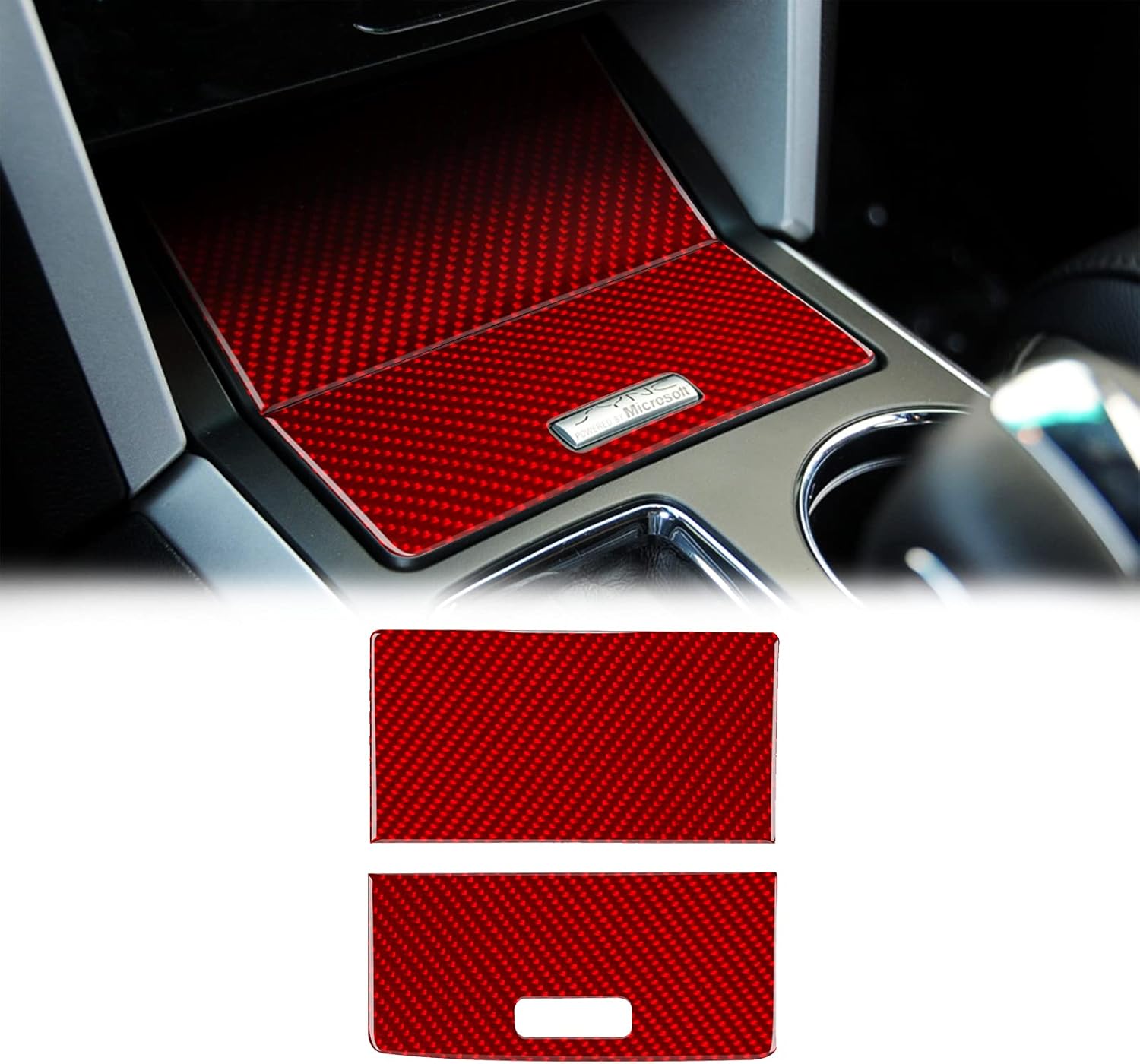 SUNJIKA Compatible with 2PCS Carbon Fiber Interior Center Console Storage Box Panel Sticker Trim Cover Accessories for Ford Explorer 2013 2014 2015 2016 2017 2018 (Red)