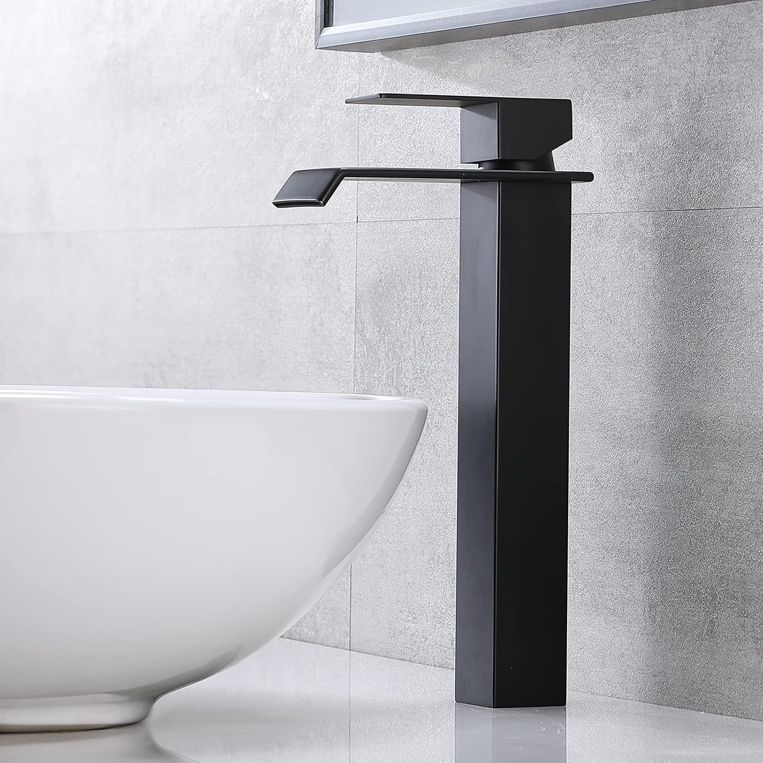 VAPSINT Matte Black Modern Single Handle Waterfall Vessel Sink Faucet,One Hole Tall Bathroom Faucet Vanity Basin Mixer Tap with Pop Up Drain