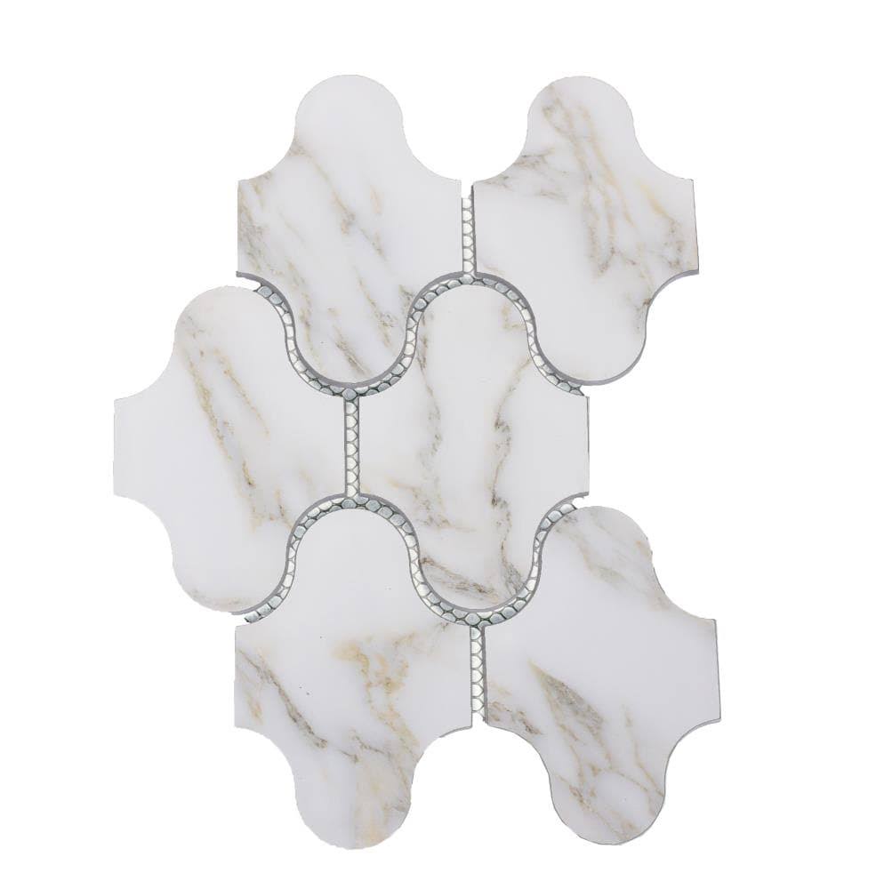 Abolos Nature 10-Pack Calacatta Gold White/Matte 12-in x 12-in Matte Glass Circular Marble Look Wall Tile | LWSWTJSWG-CG