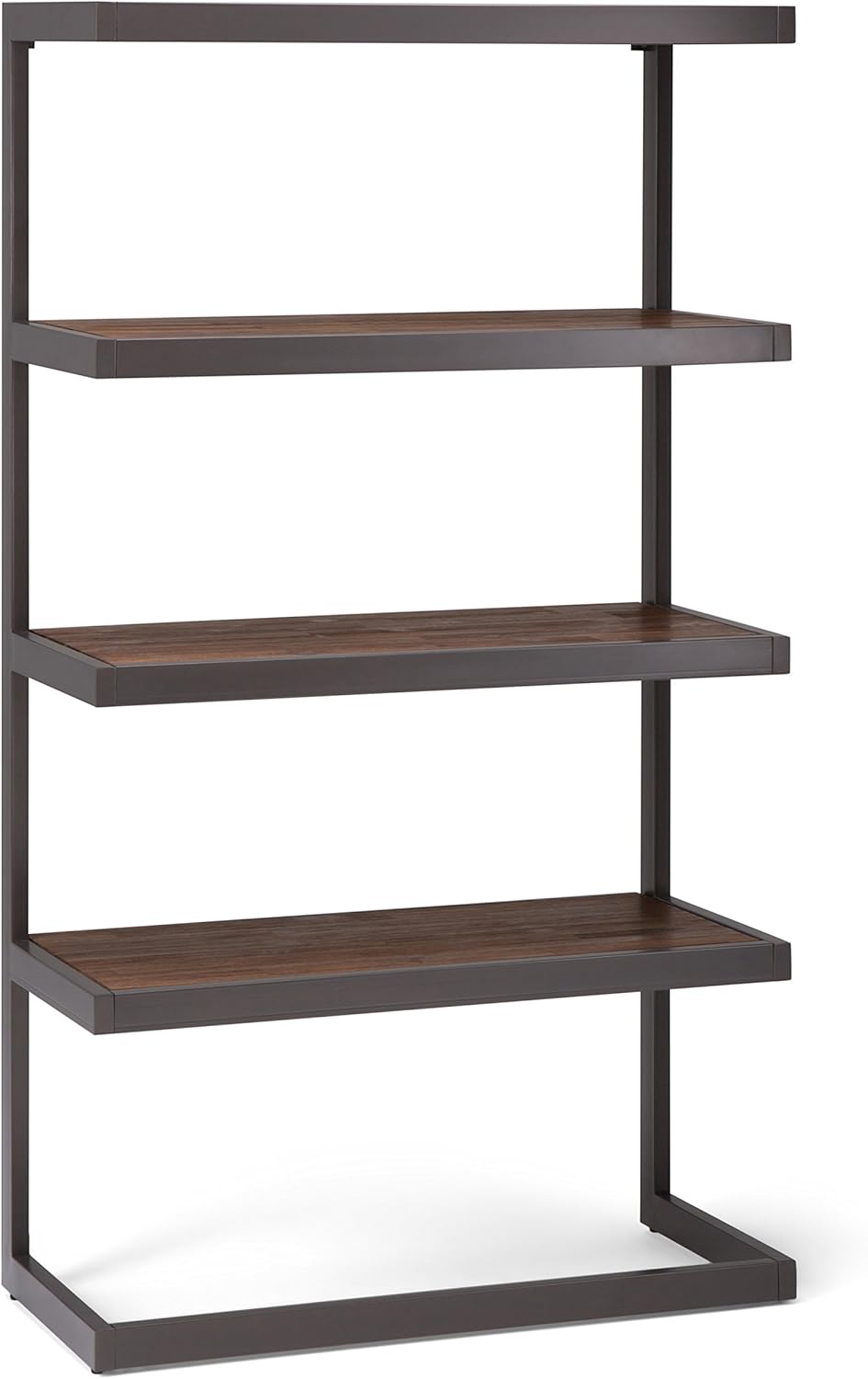 SIMPLIHOME Erina SOLID ACACIA WOOD and Metal 66 inch x 36 inch Modern Industrial Bookcase in Rustic Natural Aged Brown with 4 Shelves, for the Living Room, Study and Office