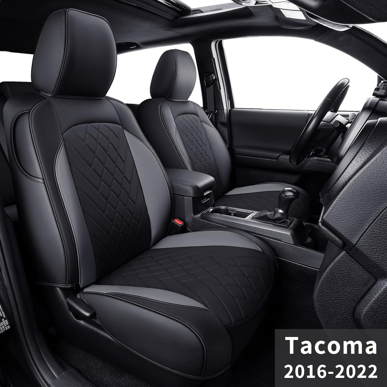 LUCKYMAN CLUB Tacoma Custom Fit Seat Covers for 2016-2022 Tacoma Crew Cab, Full Set with Faux Leather (Black & Red)