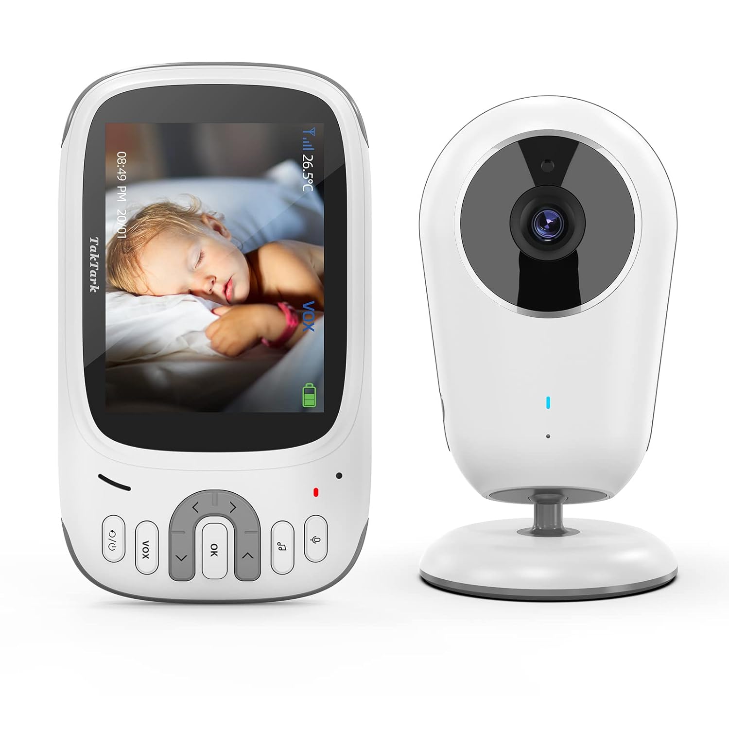 TakTark Baby Monitor with Camera and Audio, Security Camera Baby Monitor No WiFi, 2-Way Talk-Back, VOX Sound Activated, Infrared Night Vision, Room Temperature Detection, Range up to 850ft Pack of 2