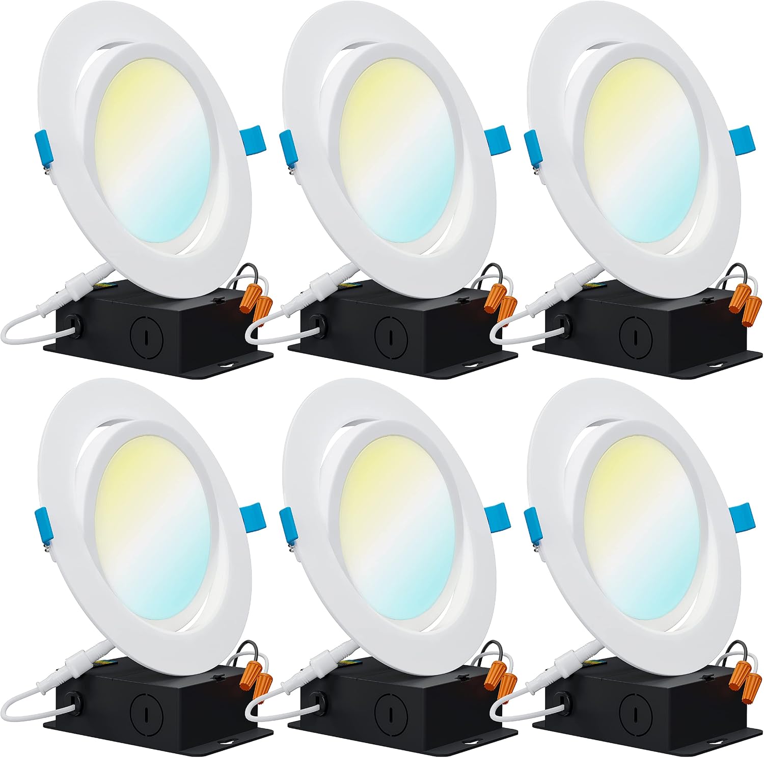 Sunco Lighting Recessed LED Lights Canless 6 Inch Eyeball Retrofit Gimbal 14W=100W, 900 LM, Adjustable Color CCT, Angled Directional Light with Junction Box, Ultra Slim Dimmable, IC Rated, ETL 6 Pack