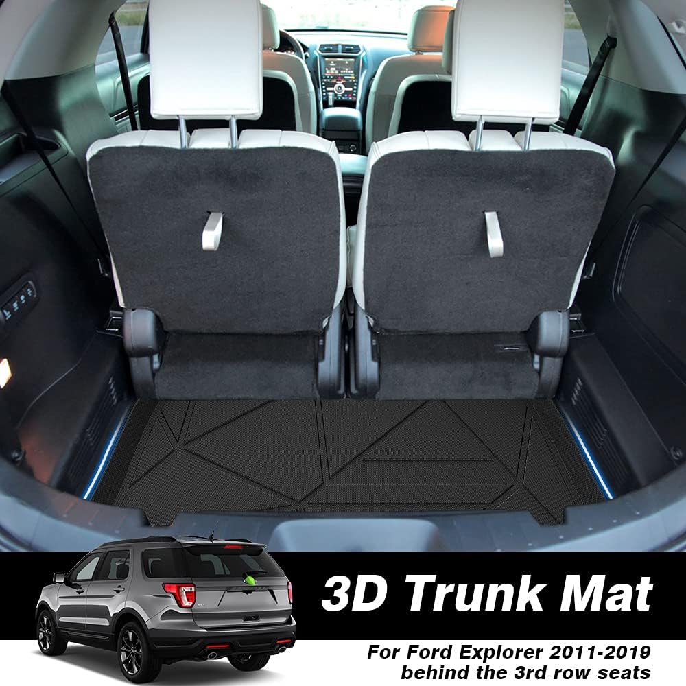T TGBROS Car Cargo Mat for Ford Explorer 2011-2019（ONLY&nbsp;for&nbsp;Behind&nbsp;3rd&nbsp;Row） All Weather Cargo Liner Custom Fit Rear Trunk Liner Black Non-Slip