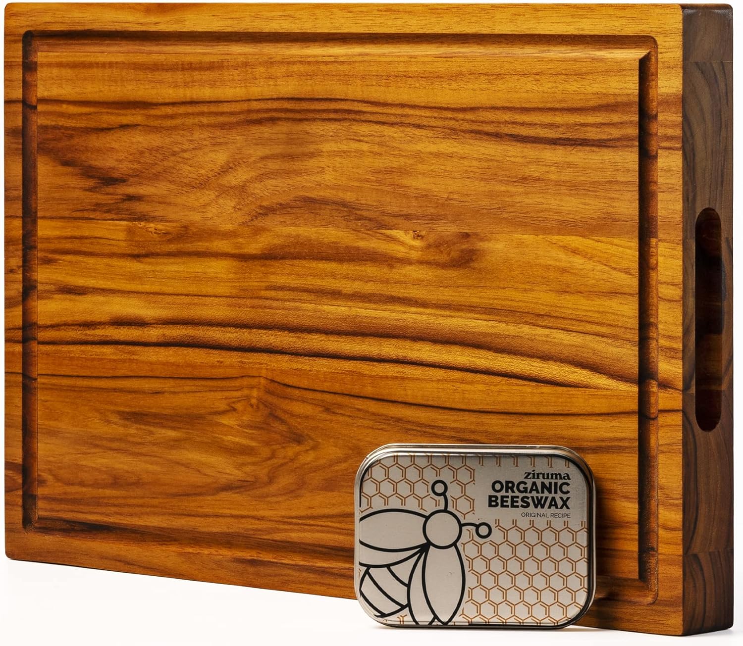 Prime Teak Wood Cutting Board Cured with Pure Beeswax and Organic Coconut Oil, 2oz of Extra Wood Moisturizer Included - 17x11 x 1.5 inch by Ziruma Pack of 2