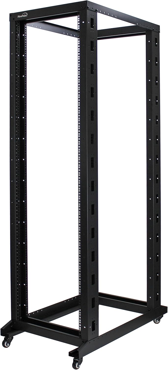 NavePoint 42U Professional 4-Post IT Open Frame Server Network Relay Rack 1000mm Casters Black