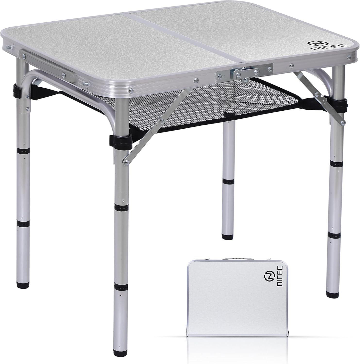Nice C Folding Card Table Adjustable Height, Portable Camping Table Lightweight Aluminum, with Carry Handle for Outdoor, Beach, BBQ, Picnic, Cooking, Festival, Indoor, Office (Small)