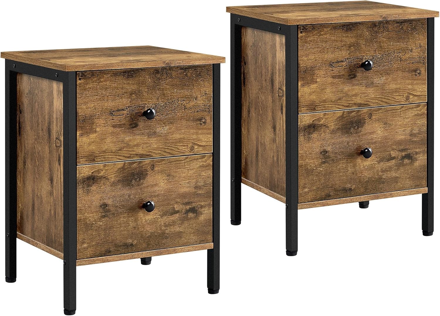 Yaheetech Industrial End Table Set of 2, Side Table with 2 Drawers, Rustic Wooden Table for Small Place, Living Room, Gray