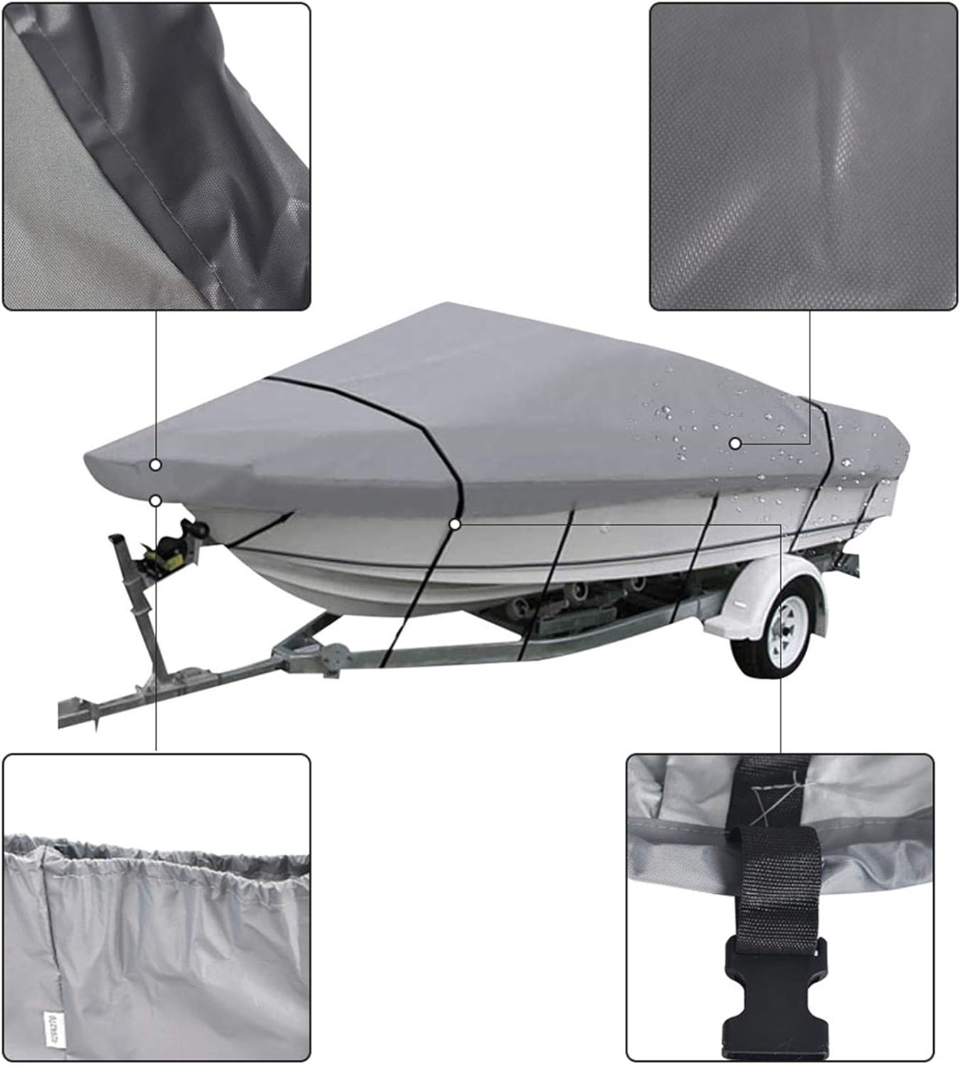 RainMan S Waterproof 20-22Ft 210D Heavy Duty Trailerable Grey Boat Cover Replacement for V-Hull Fishing Boat V-Hull Tri-Hull Runabout Bass Boat Fish Ski Pro-Style Bass Boat Pack of 2